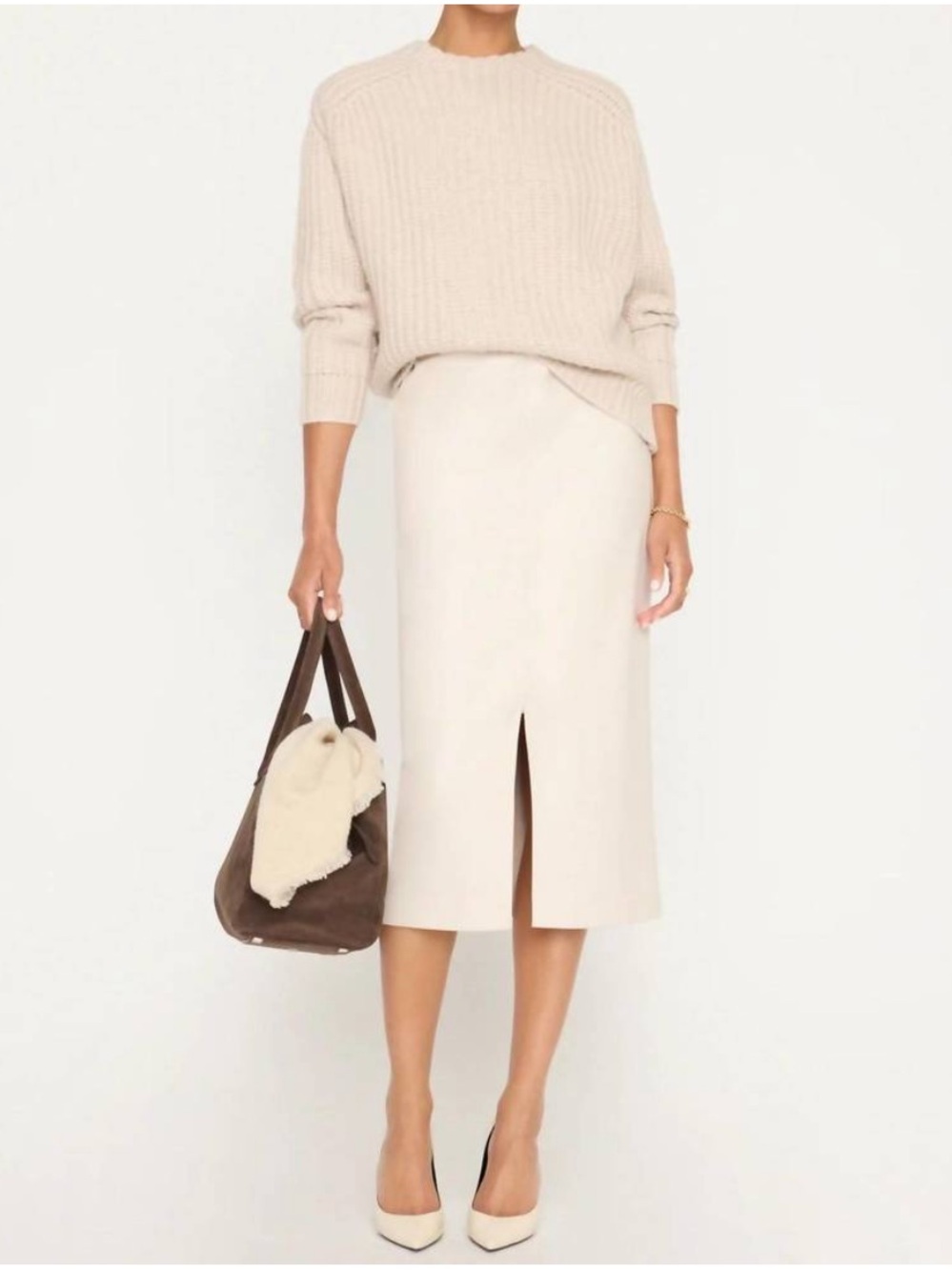 BROCHU WALKER Tan chunky knit oversize sweater Wool Cashmere Blend - Beckett